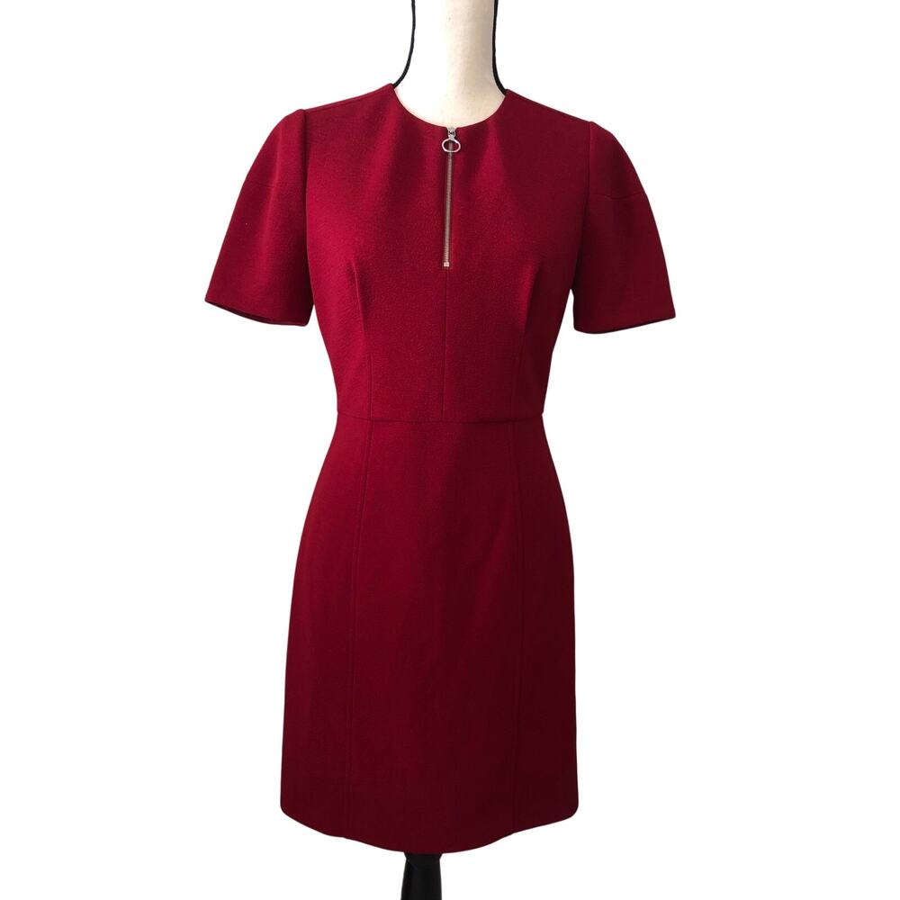 Clover Sloane Red Dress Size XS Short Sleeve Zipper Career Chic Stretch Sheath